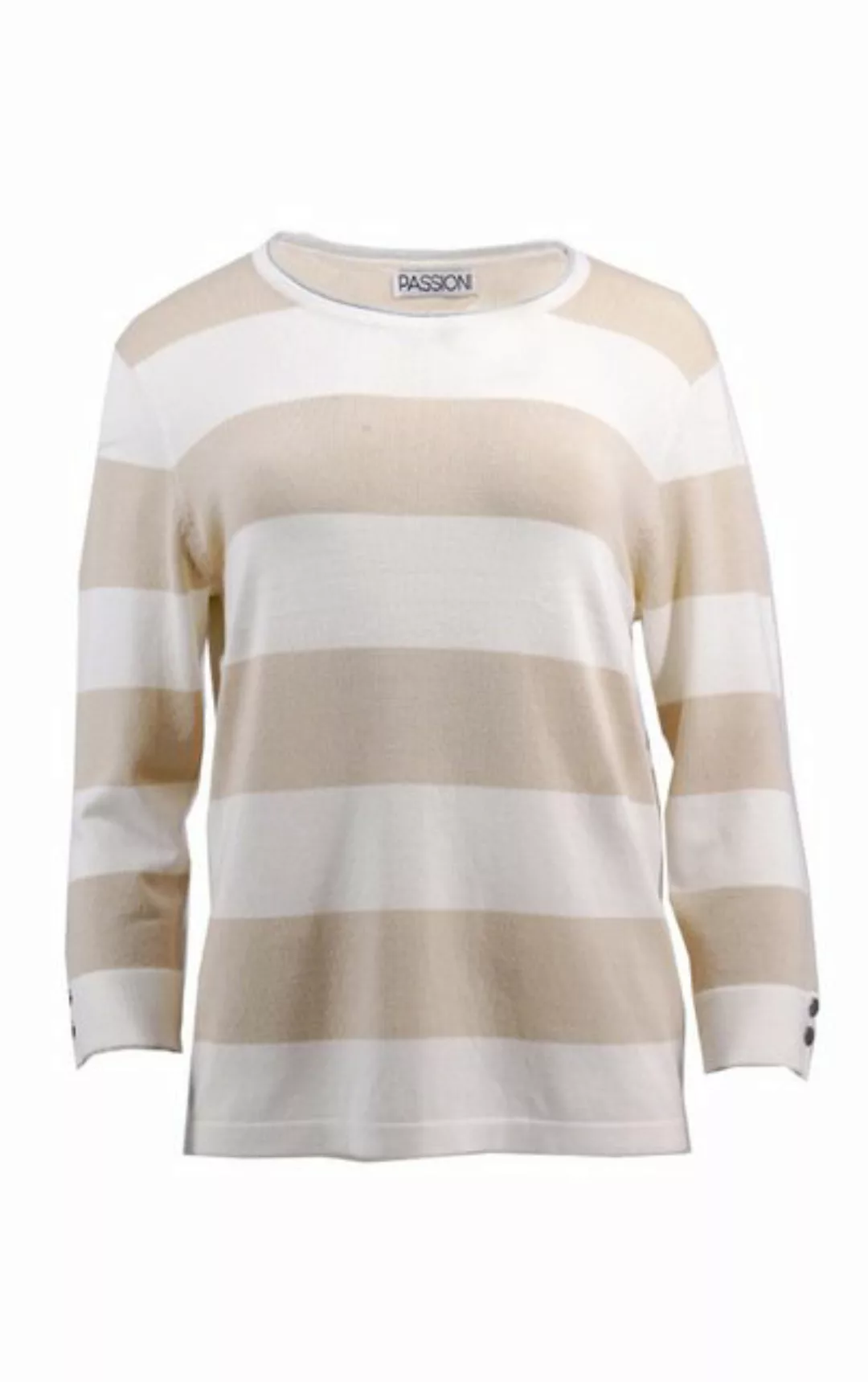 Passioni Streifenpullover Beige-Weiß gestreifter Pullover mit Rundhalsaussc günstig online kaufen