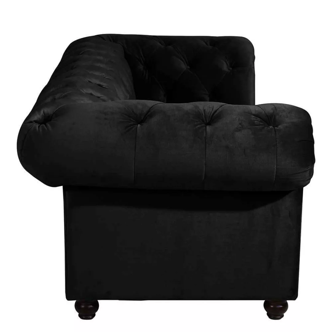 Schwarze Dreisitzer Couch im Chesterfield Look Samtvelours günstig online kaufen