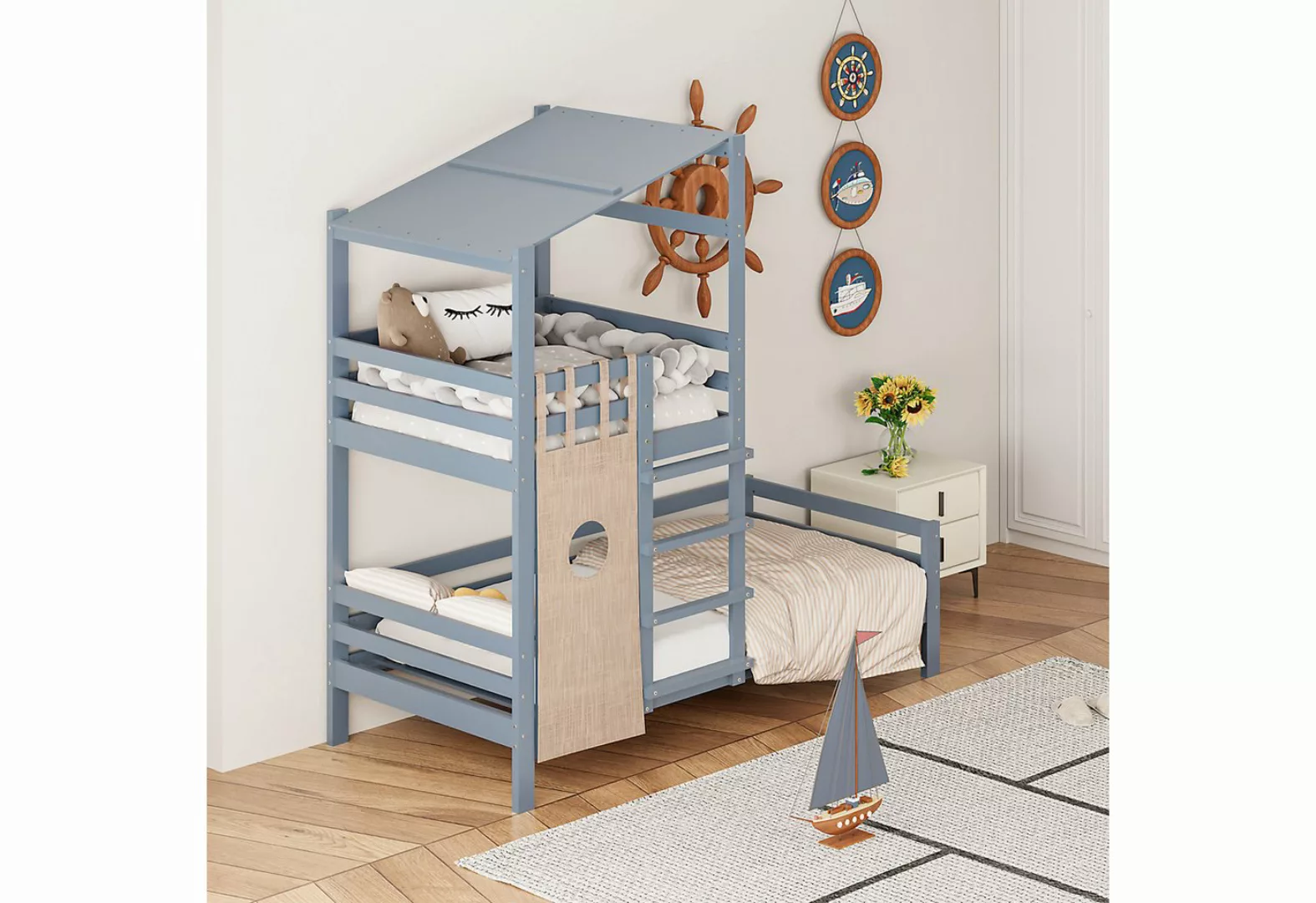 HAUSS SPLOE Kinderbett 90x200 Etagenbett mit Dach Premium Holzbett mit Latt günstig online kaufen