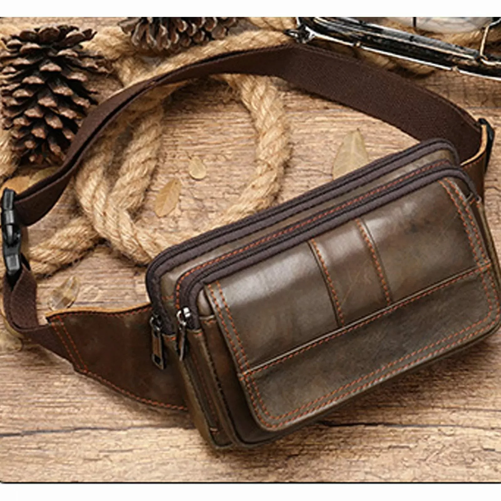 YUBRO-STUDIO Bauchtasche Herren Echtleder Bauchtasche Mehrere günstig online kaufen