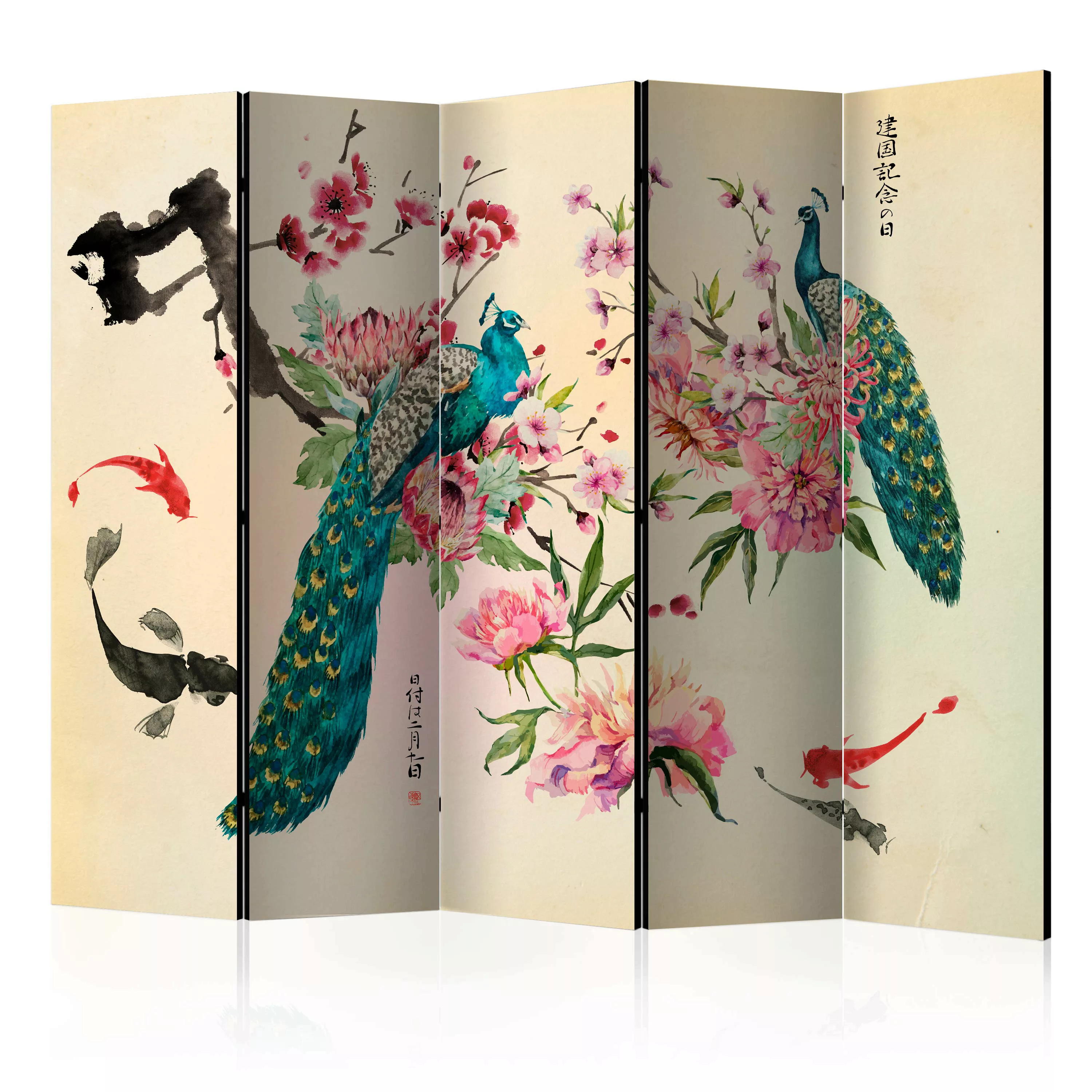 5-teiliges Paravent - Peacock Love Ii [room Dividers] günstig online kaufen