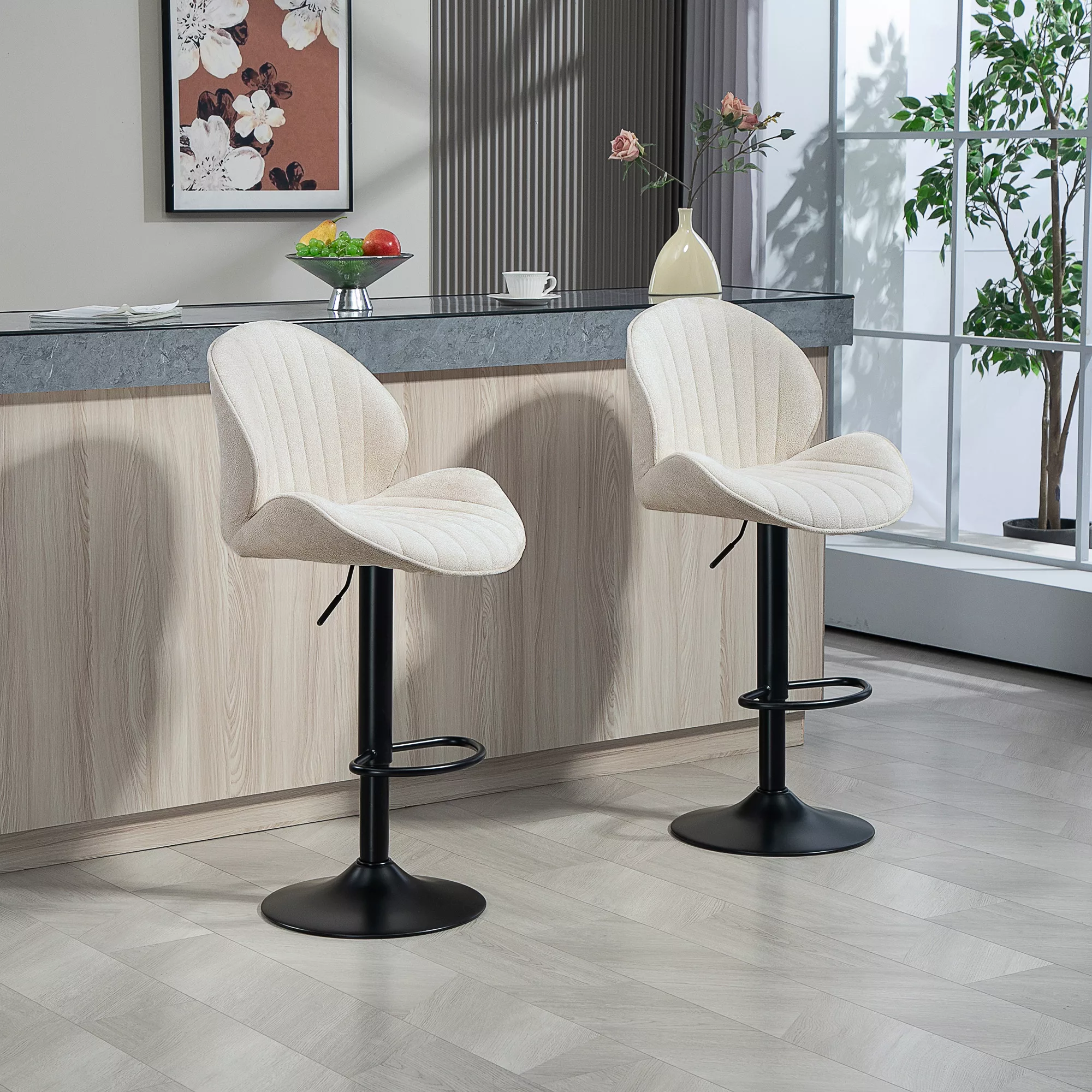 HOMCOM Barhocker 2er Set Höhenverstellbar Drehbar Tresenhocker Barstuhl mit günstig online kaufen