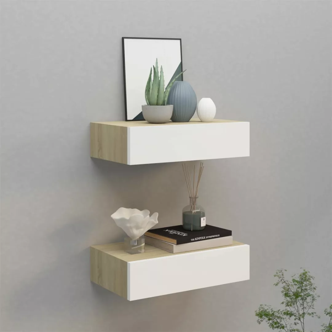 Wand-schubladenregale 2 Stk. Eiche Und Weiß 40x23,5x10 Cm Mdf günstig online kaufen