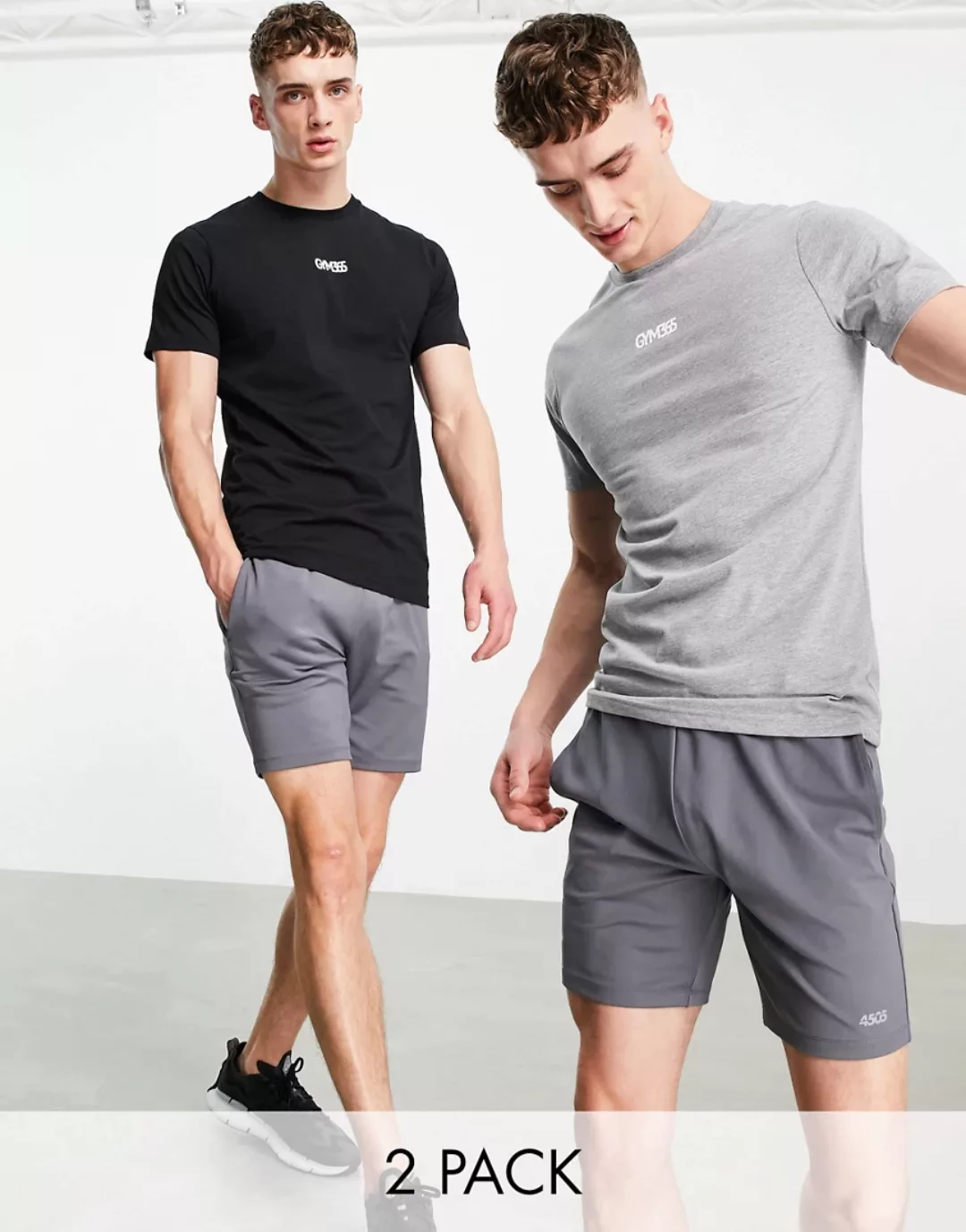 Gym 365 – 2er-Pack T-Shirts in Schwarz/Kalkgrau-Mehrfarbig günstig online kaufen