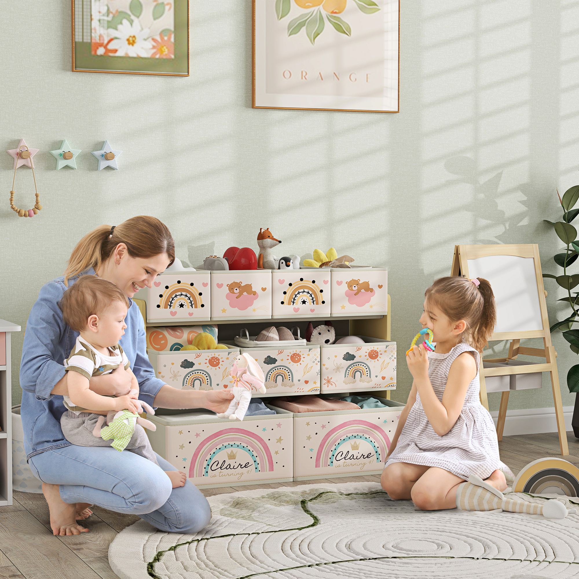 AIYAPLAY Spielzeugregal für Kinder mit 3 Ebenen und 9 Stoffcontainern, Spie günstig online kaufen