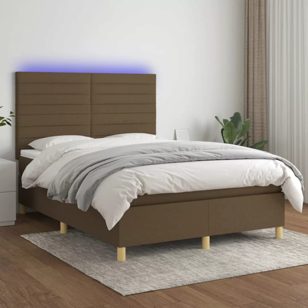 vidaXL Boxspringbett Boxspringbett mit Matratze LED Dunkelbraun 140x200 cm günstig online kaufen