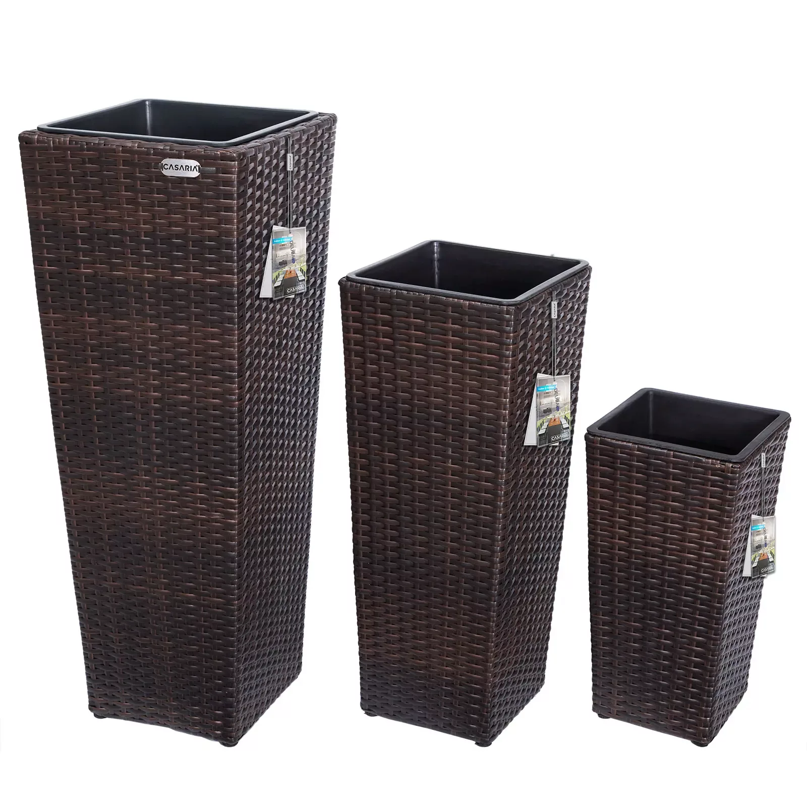 Polyrattan Blumentopf 3er-Set Braun günstig online kaufen