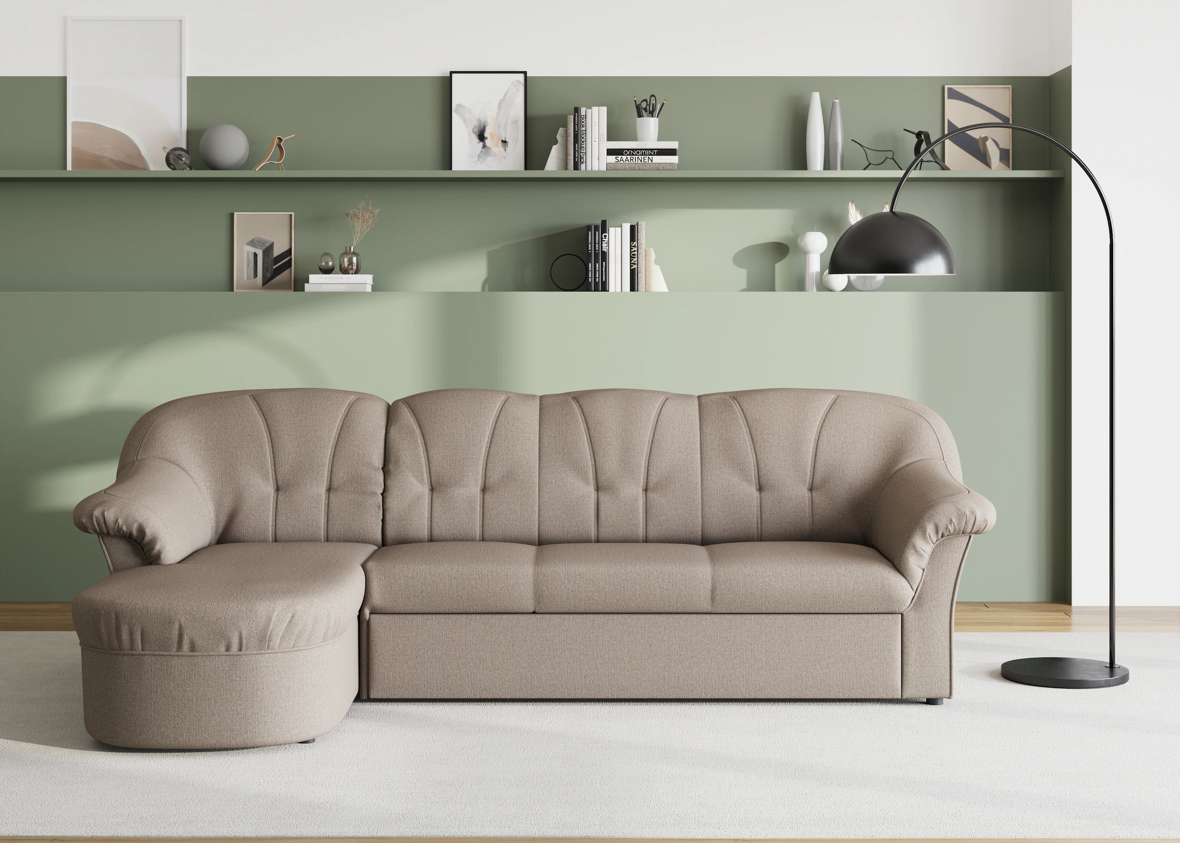 DOMO collection Ecksofa »Pegnitz, elegante Rückensteppung, kompakte Stellma günstig online kaufen
