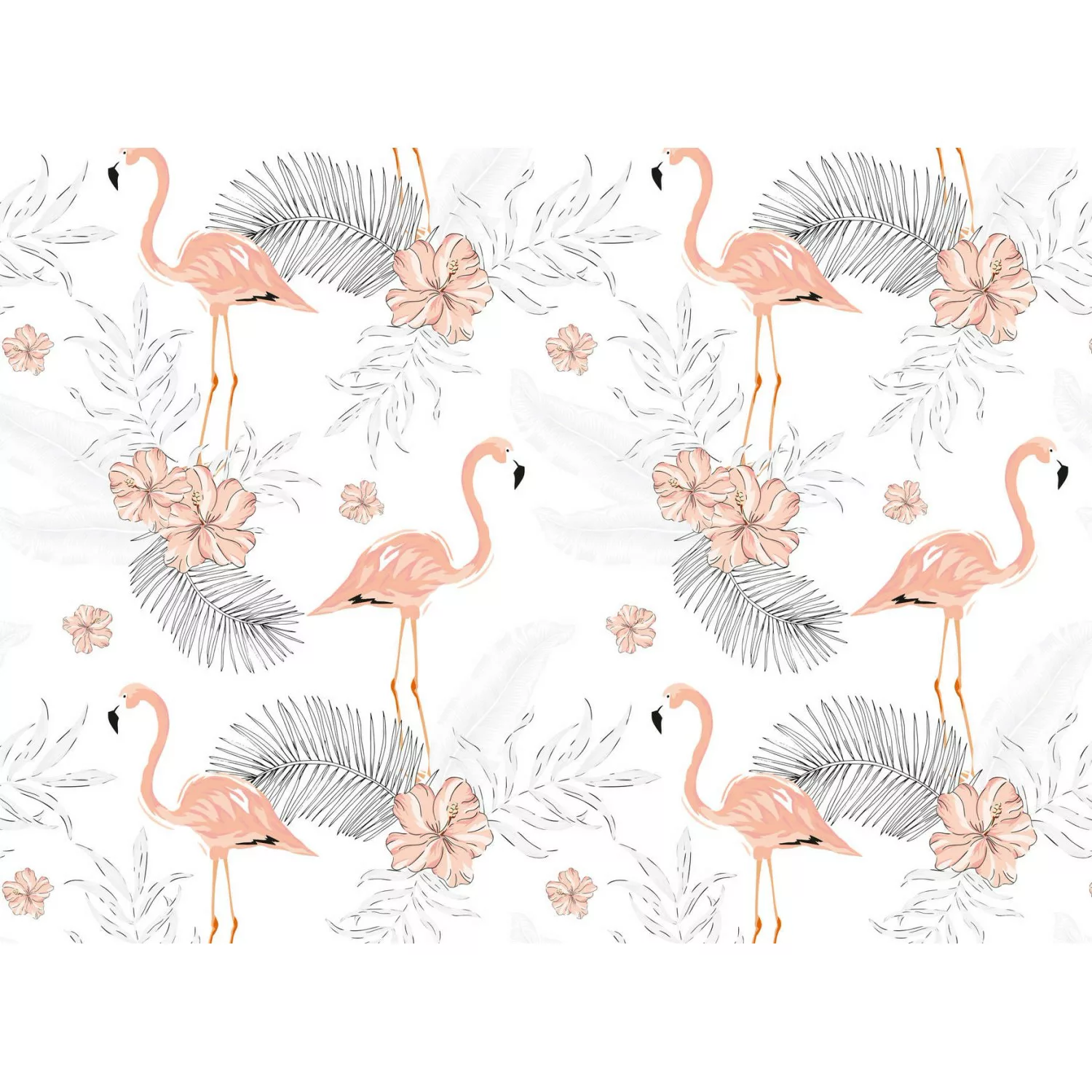Fototapete Palmen Flamingo Orange Weiß 3,50 m x 2,55 m FSC® günstig online kaufen