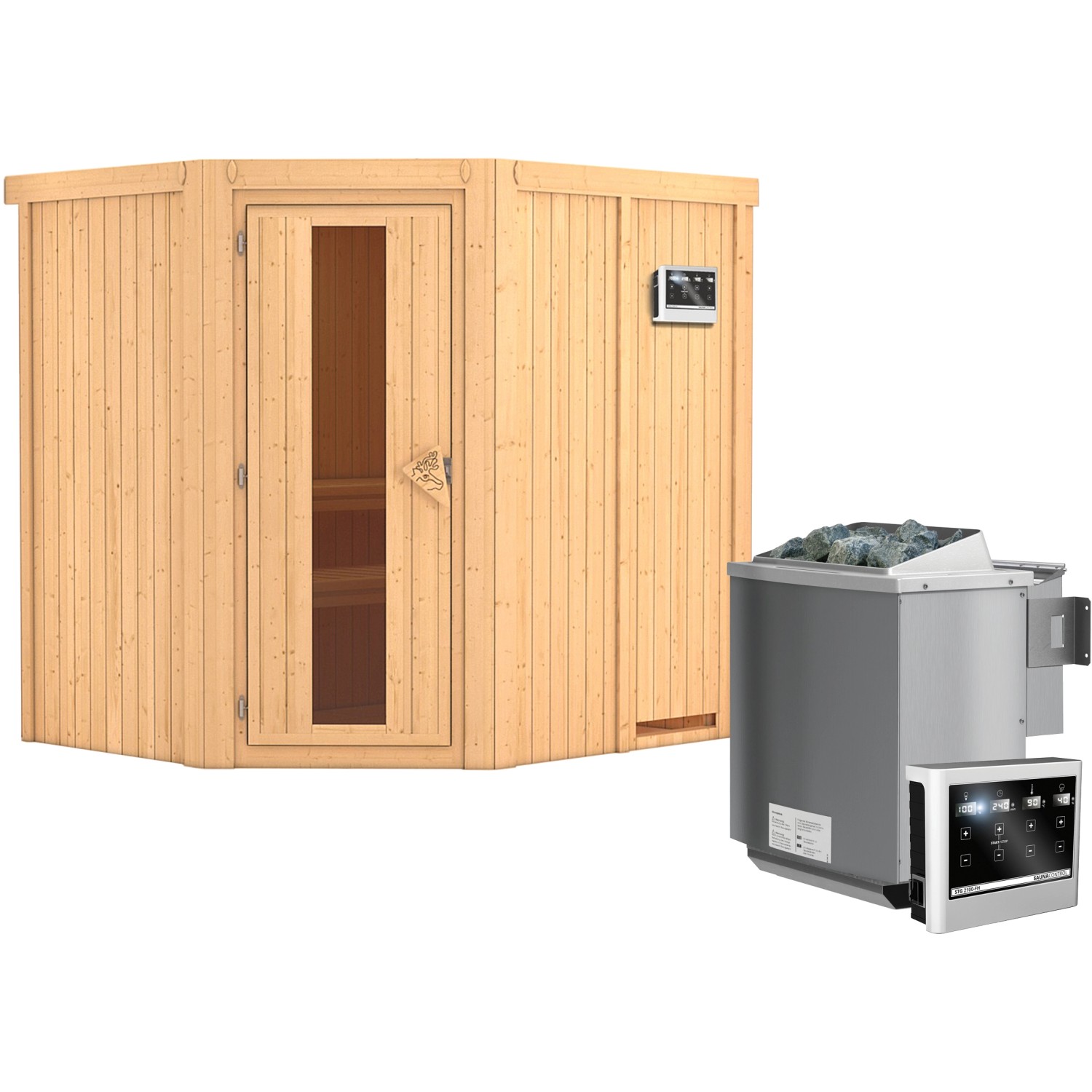 Karibu Sauna-Set Swenna inkl. Bio-Ofen 9 kW mit ext. Steuerung, Energiespar günstig online kaufen