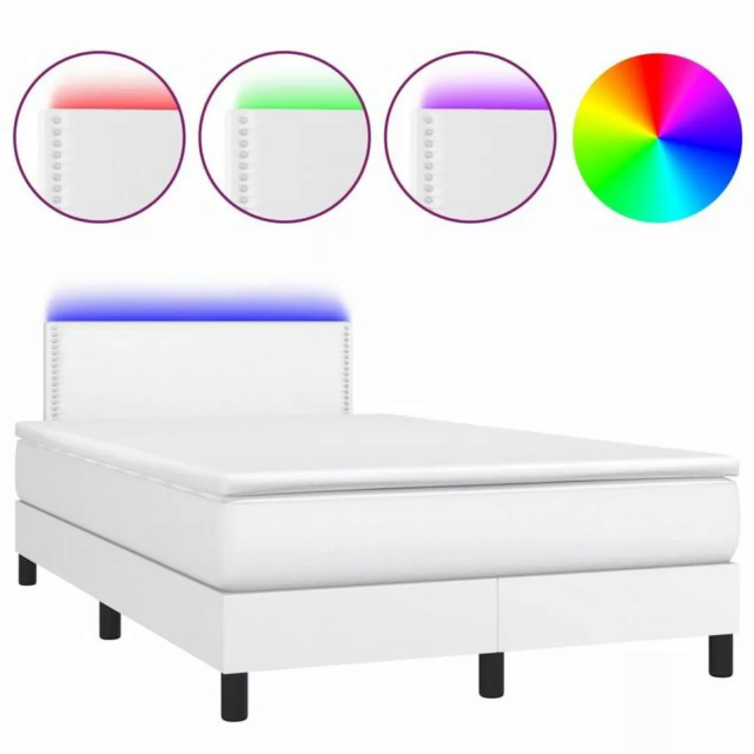 vidaXL Bettgestell Boxspringbett mit Matratze LED Weiß 120x200 cm Kunstlede günstig online kaufen