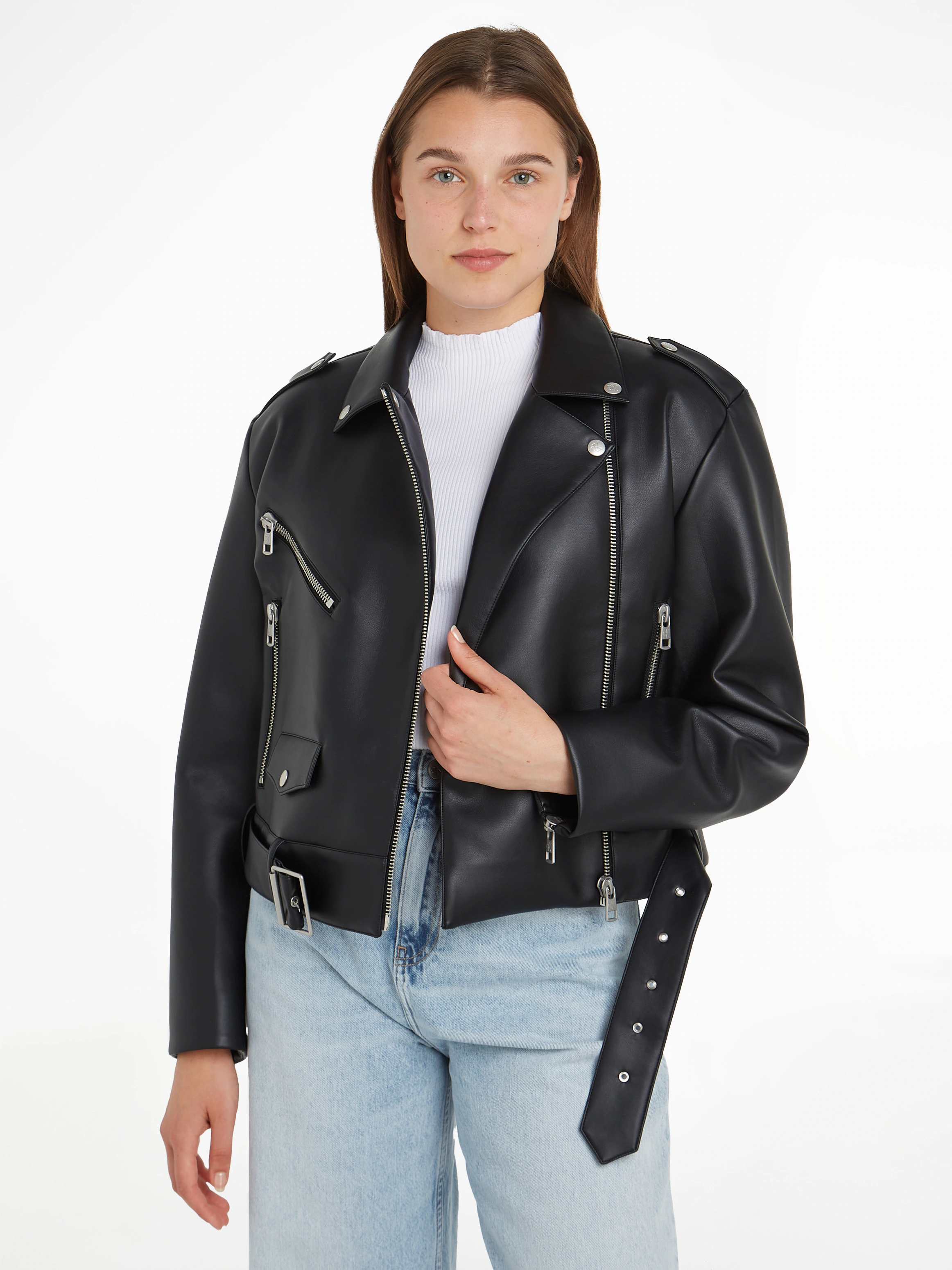 Calvin Klein Jeans Lederjacke "CLASSIC FAUX LEATHER BIKER", mit Gürtel günstig online kaufen