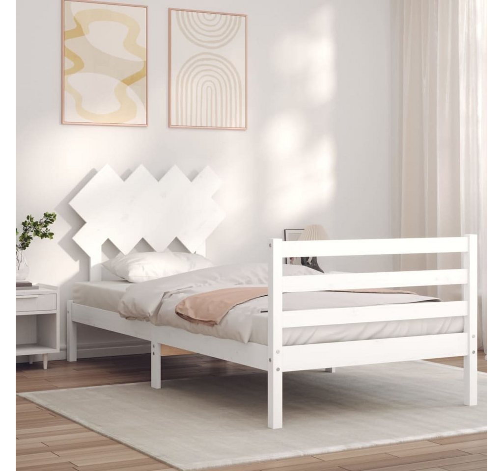 vidaXL Bett Massivholzbett mit Kopfteil Weiß 100x200 cm günstig online kaufen