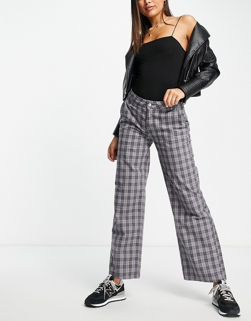 ASOS DESIGN – Legere Dad-Hose mit niedrigem Bund in Grau kariert günstig online kaufen