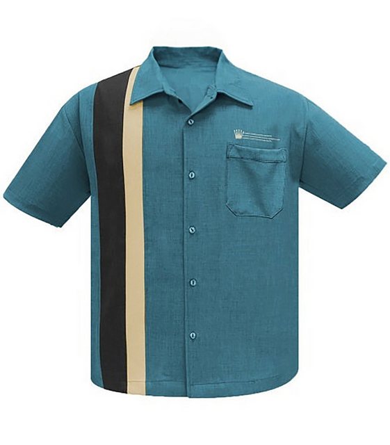 Steady Clothing Kurzarmhemd The Alexander Teal Retro Vintage Bowling Shirt günstig online kaufen