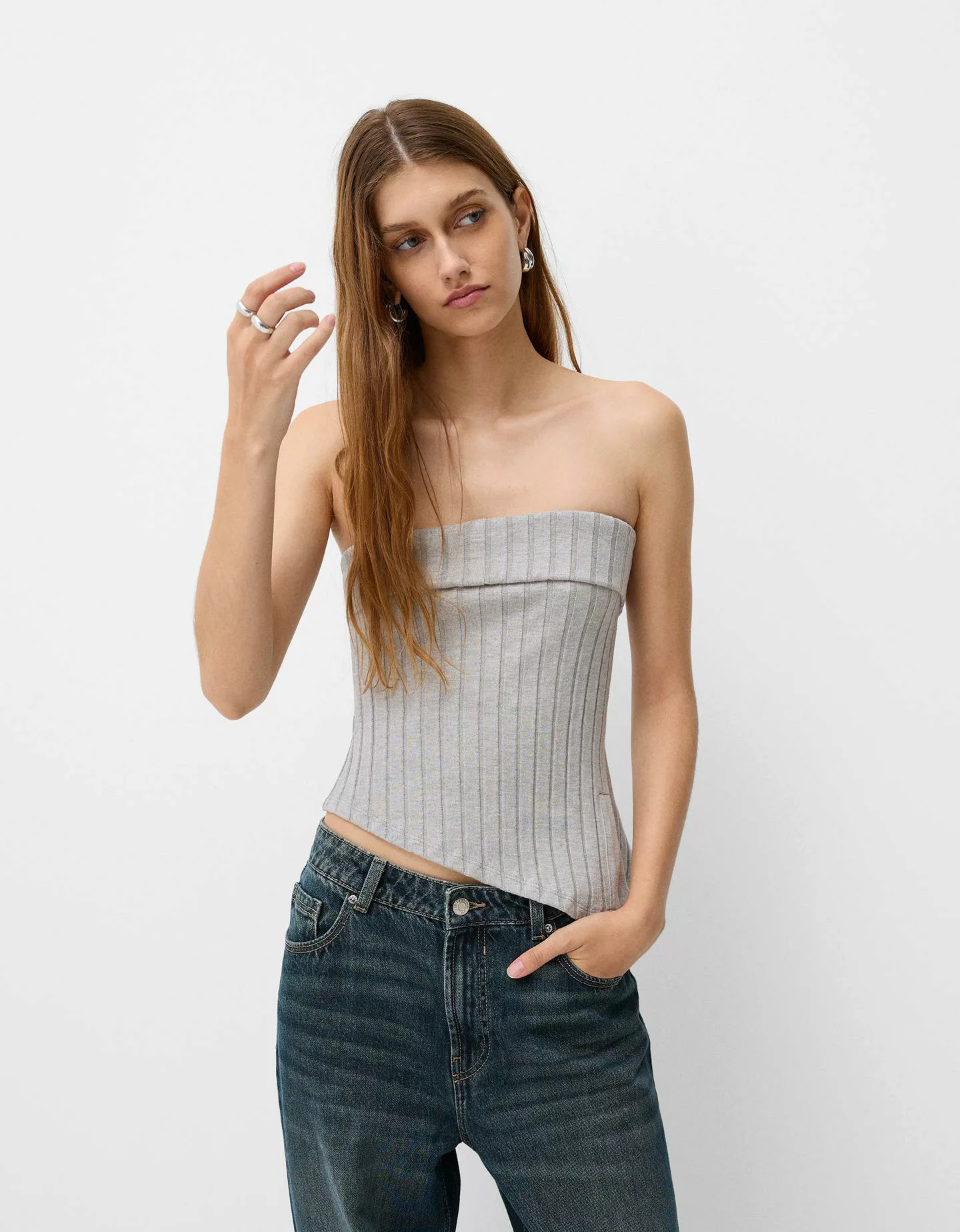 Bershka Bandeau-Top Mit Seitlichem Schlitz Damen Xs Grau günstig online kaufen