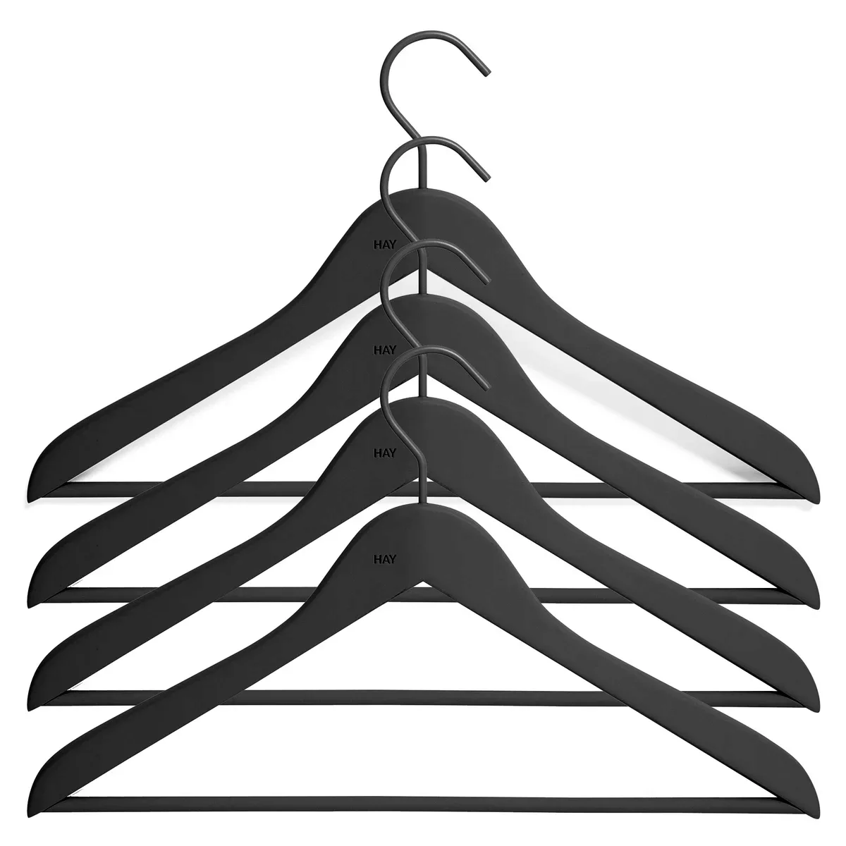 HAY - Soft Coat Slim Kleiderbügel mit Stange Set 4tlg. - schwarz/BxHxT 44x2 günstig online kaufen
