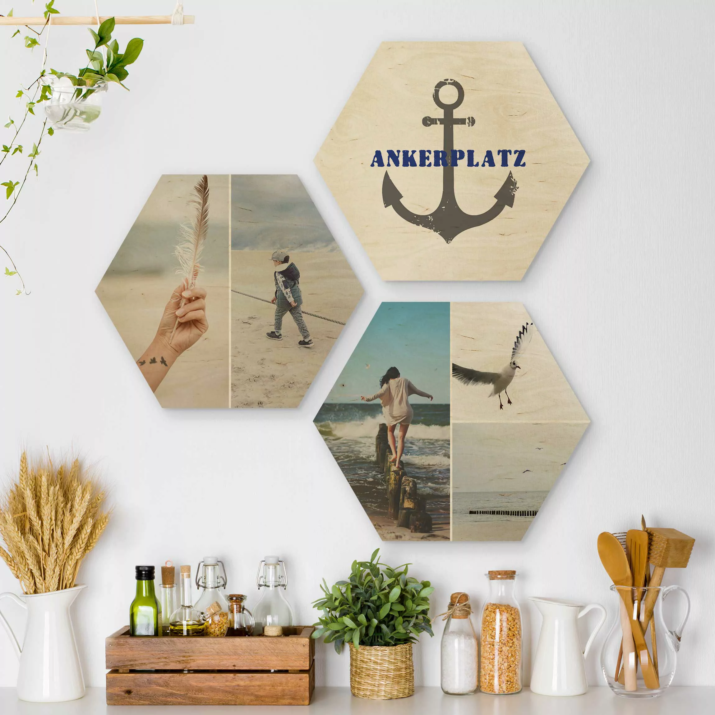 Hexagon Bild Holz Designer Mehrteiliges Hexagon Bild Holz selbst gestalten günstig online kaufen