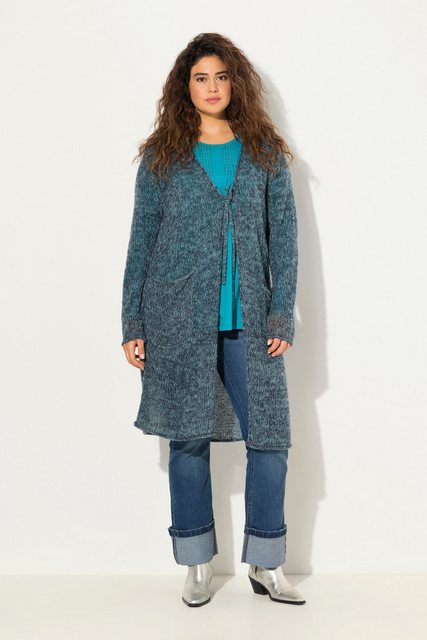 Ulla Popken Strickjacke Long-Strickjacke Bindeband V-Ausschnitt Rollkanten günstig online kaufen