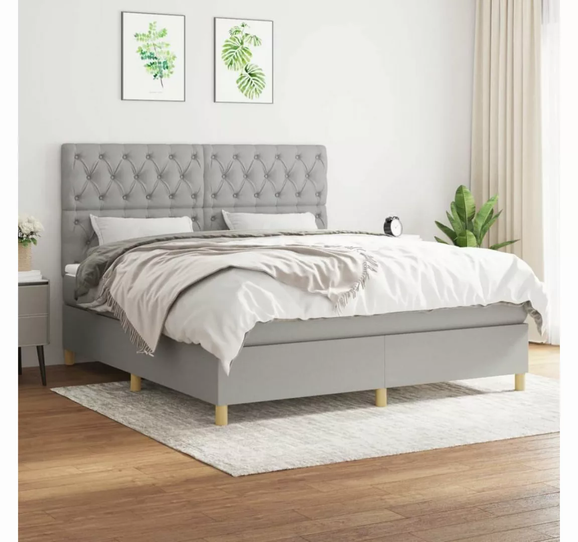 furnicato Bett Boxspringbett mit Matratze Hellgrau 160x200 cm Stoff günstig online kaufen