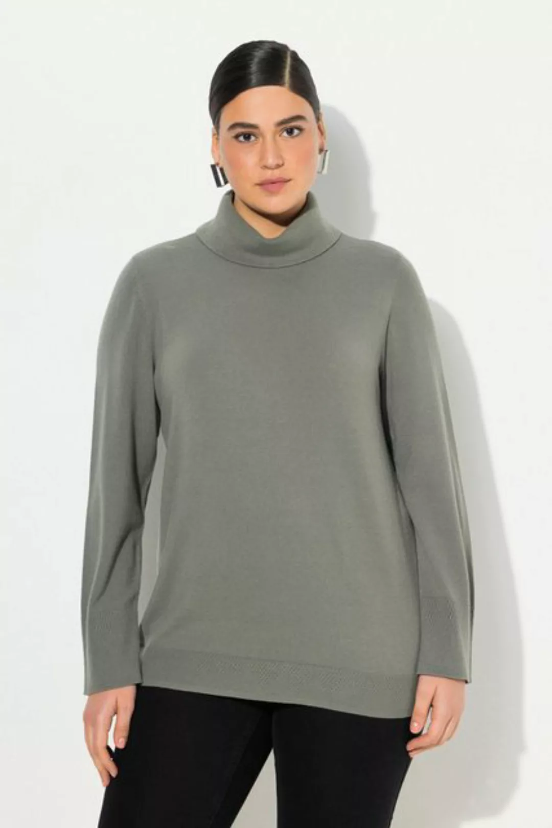 Ulla Popken Strickpullover Rollkragenpullover breite Rippbündchen Langarm günstig online kaufen