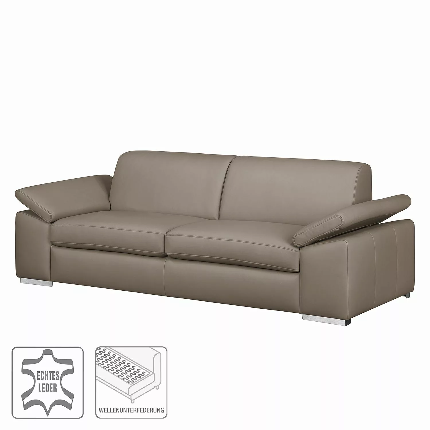 home24 Fredriks Sofa Termon I 3-Sitzer Sandgrau Echtleder 232x82x90 cm (BxH günstig online kaufen