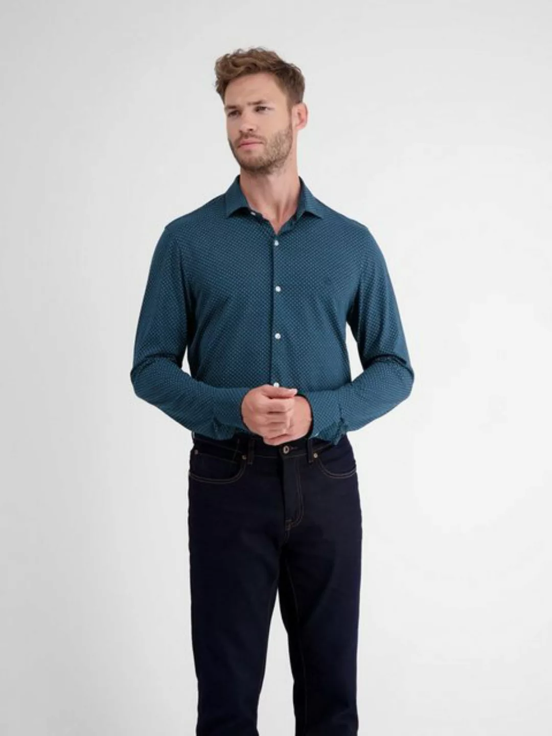 LERROS Langarmhemd "LERROS Jerseyhemd, kariert" günstig online kaufen