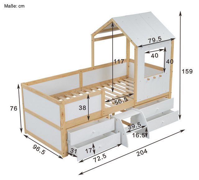 SOFTWEARY Hausbett mit Rausfallschutz und Lattenrost, (90x200 cm), Kinderbe günstig online kaufen