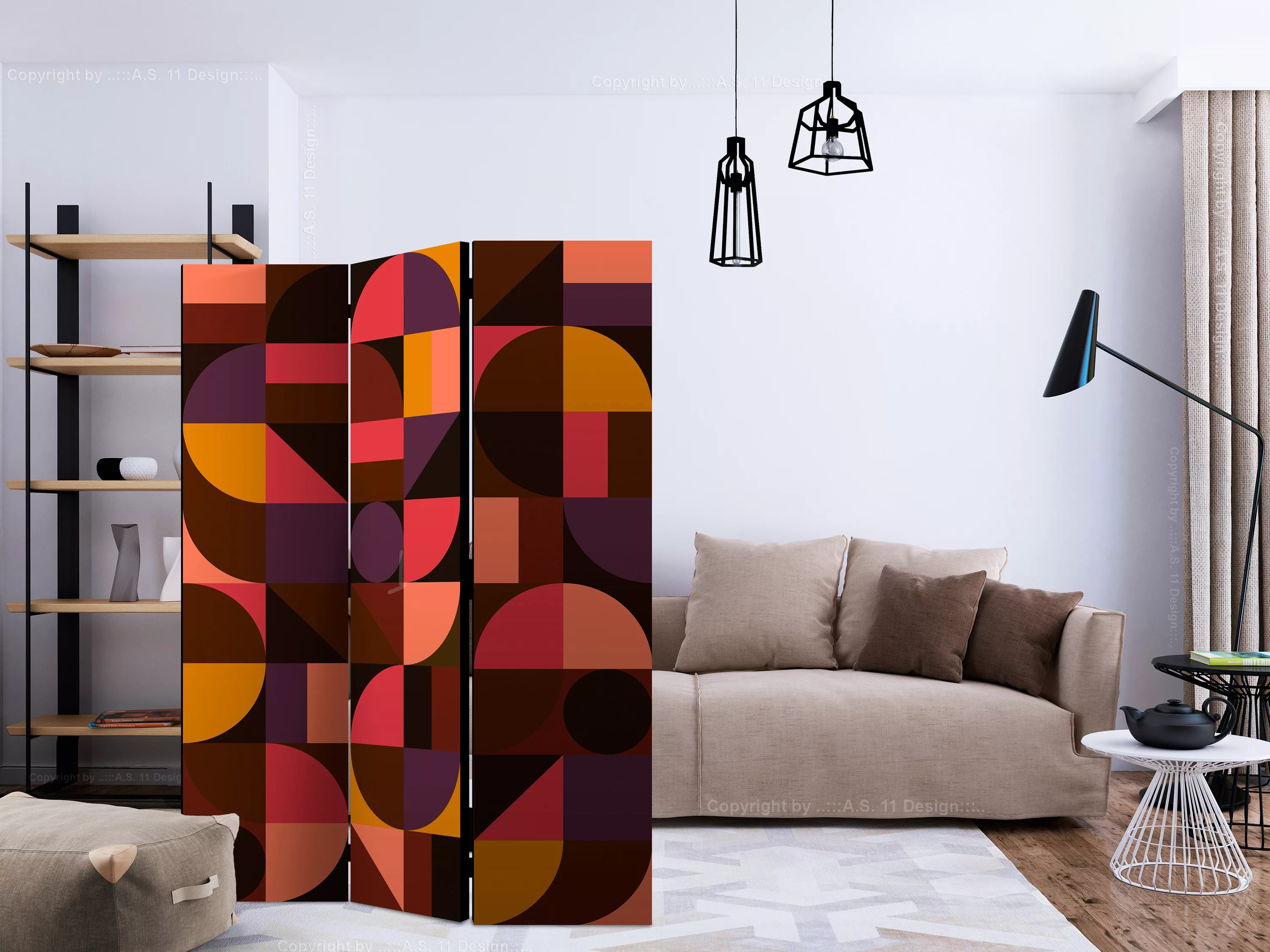 3-teiliges Paravent - Geometric Mosaic (red) [room Dividers] günstig online kaufen