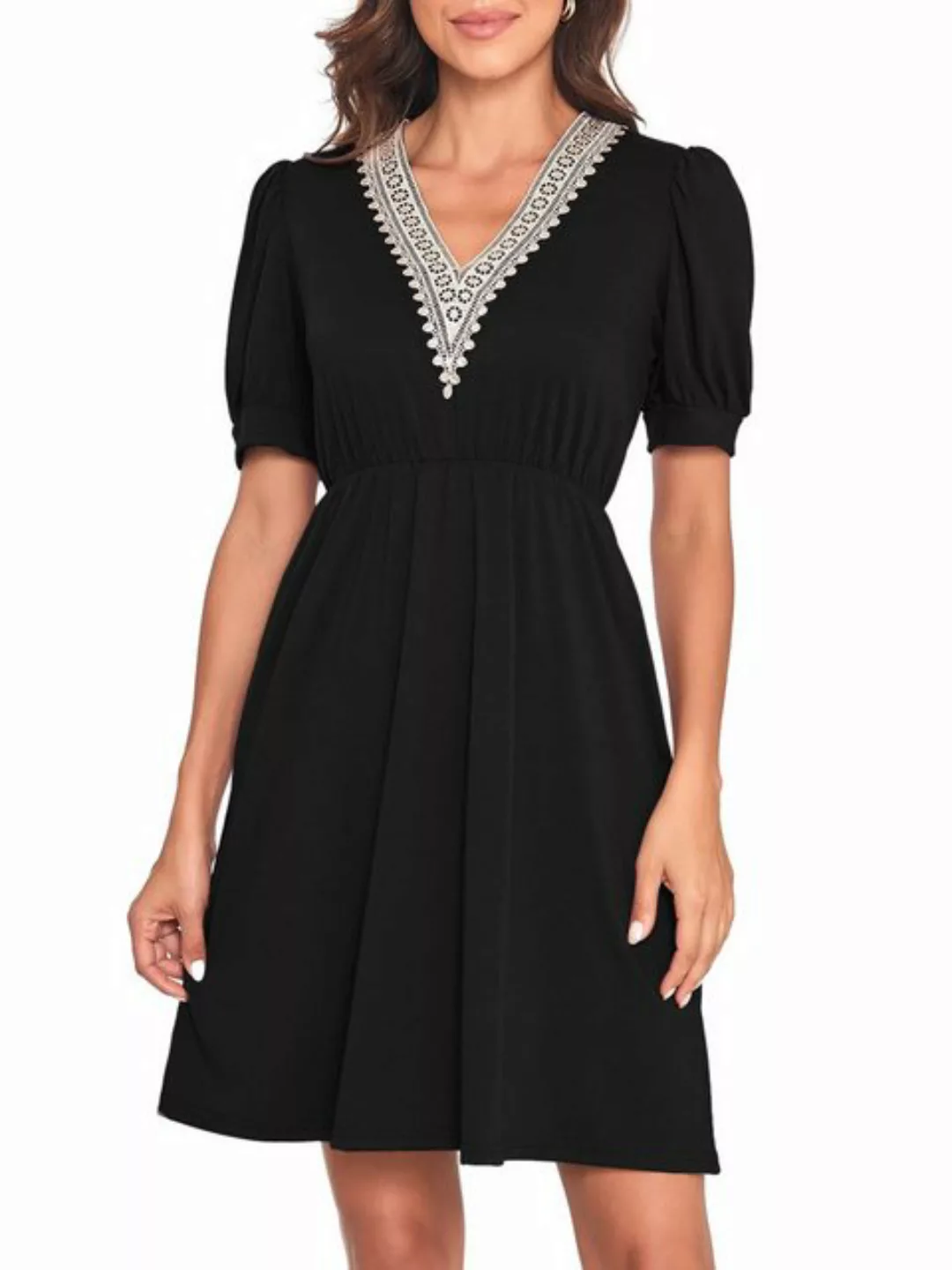 B.X Dirndl Damen Casual Kleid Ärmellose Taschen Spitze Nähte V-ausschnitt K günstig online kaufen