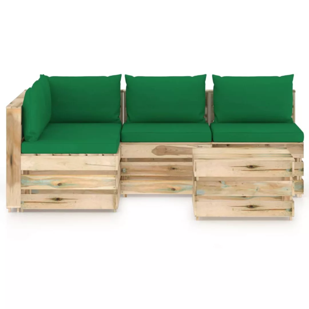 5-tlg. Garten-lounge-set Mit Kissen Grün Imprägniertes Holz günstig online kaufen