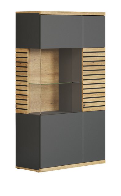 Furn.Design Stauraumvitrine Norris (Großer Vitrinenschrank in grau mit Eich günstig online kaufen