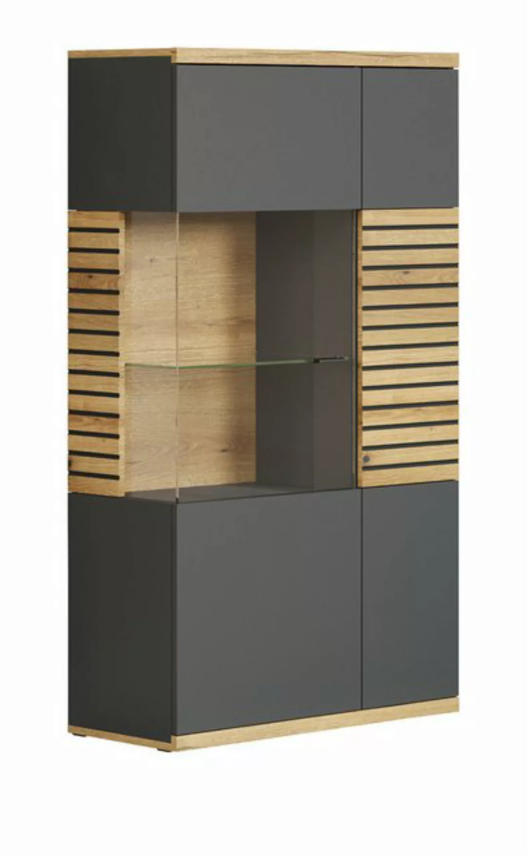 Furn.Design Stauraumvitrine Norris (Großer Vitrinenschrank in grau mit Eich günstig online kaufen