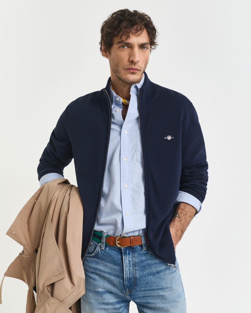 Gant Cardigan "CASUAL COTTON ZIP CARDIGAN", Mit Rippbündchen an Stehkragen, günstig online kaufen