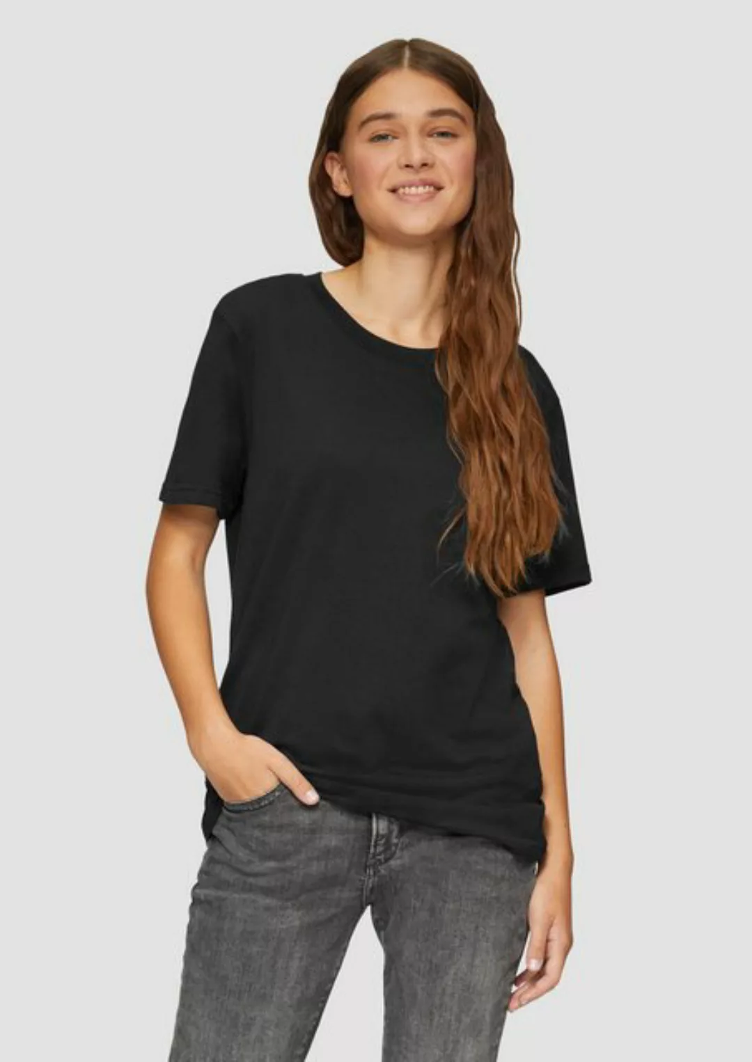 QS Kurzarmshirt Oversized T-Shirt aus weicher Baumwolle Rippblende günstig online kaufen