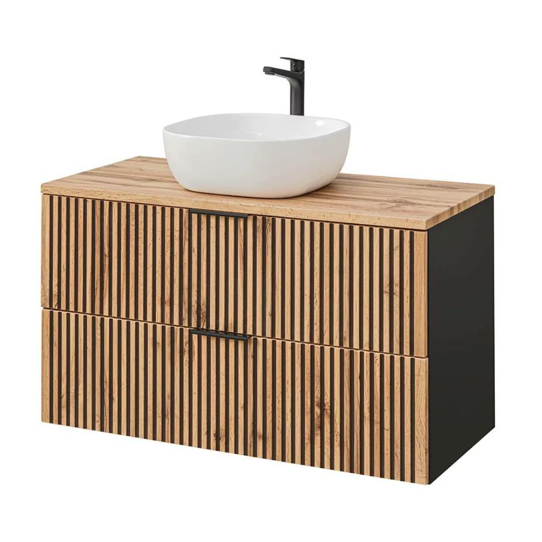 Waschbeckenunterschrank 100 cm mit Keramik Aufsatzwaschbecken weiß XANTEN-5 günstig online kaufen