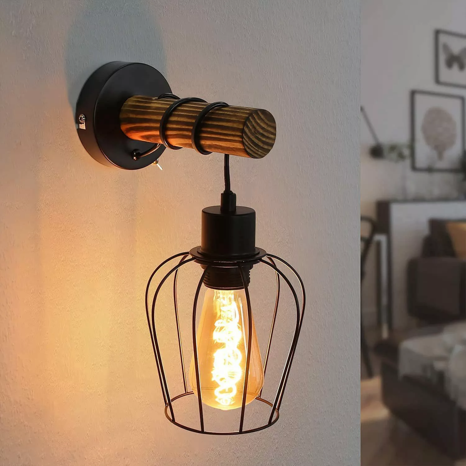 ZMH Wandleuchte Retro Wandleuchte Holz Innen günstig online kaufen