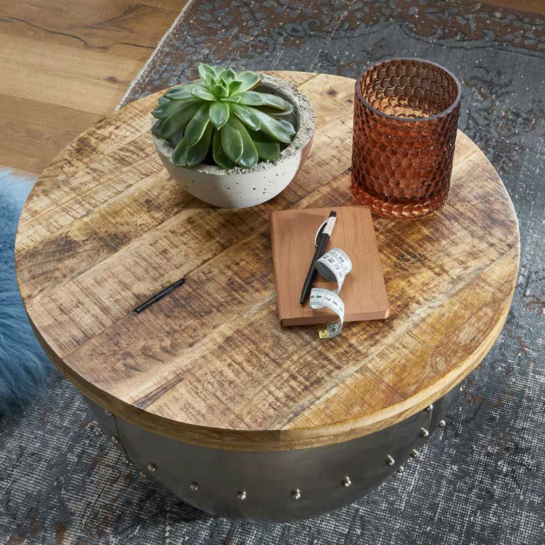 Factory Wohnzimmer Tisch mit Gestell in Trommelform Truhe günstig online kaufen