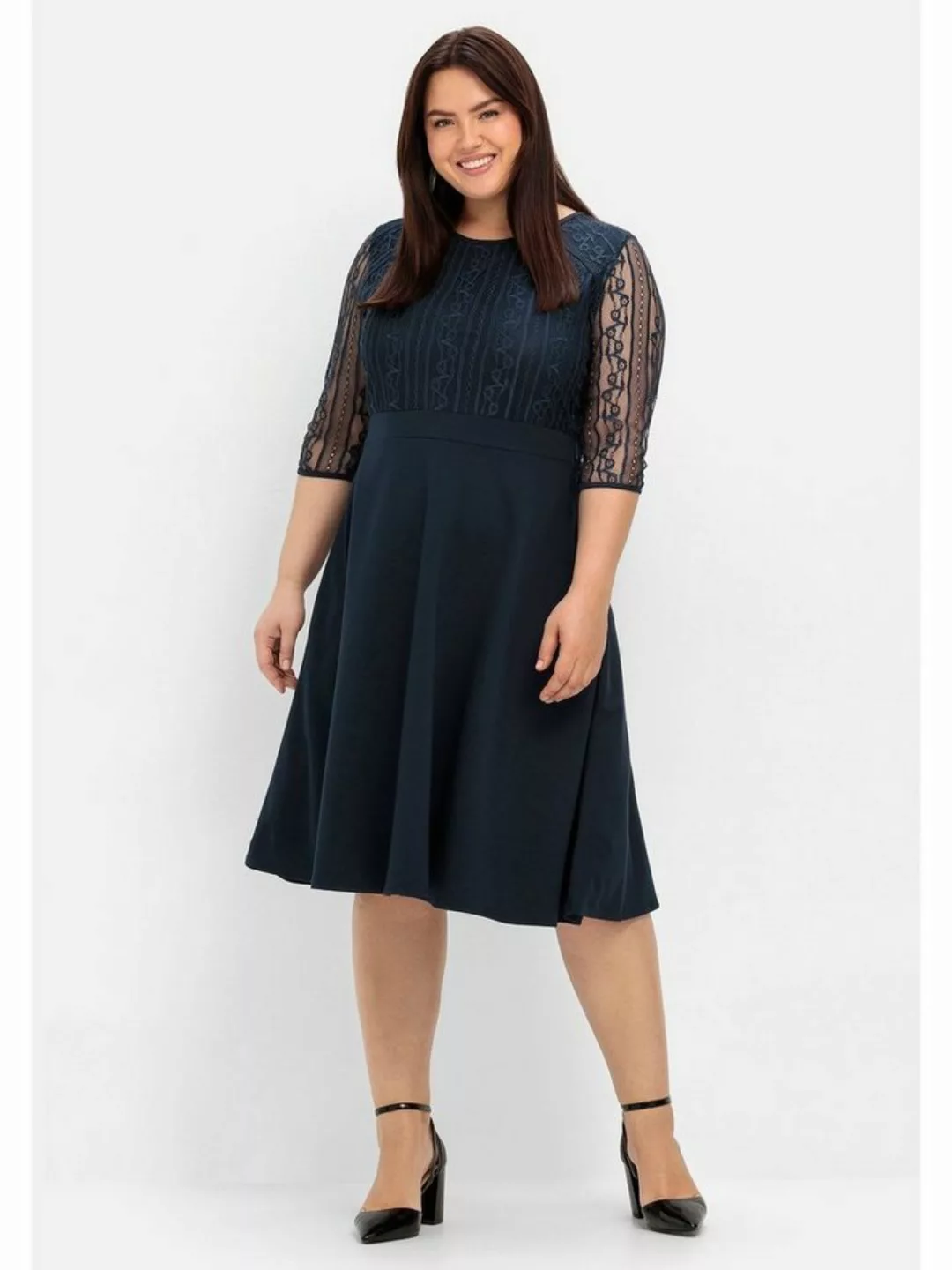 Sheego Abendkleid "Große Größen", mit floraler Spitze und Chiffon-Ärmeln günstig online kaufen