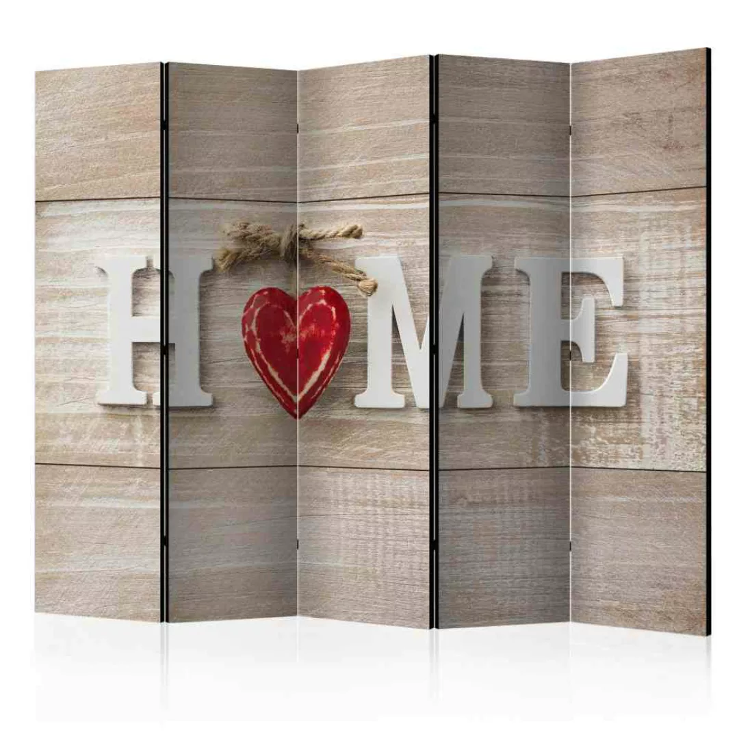 Moderner Paravent mit Home Aufschrift Holz White Wash und Rot günstig online kaufen