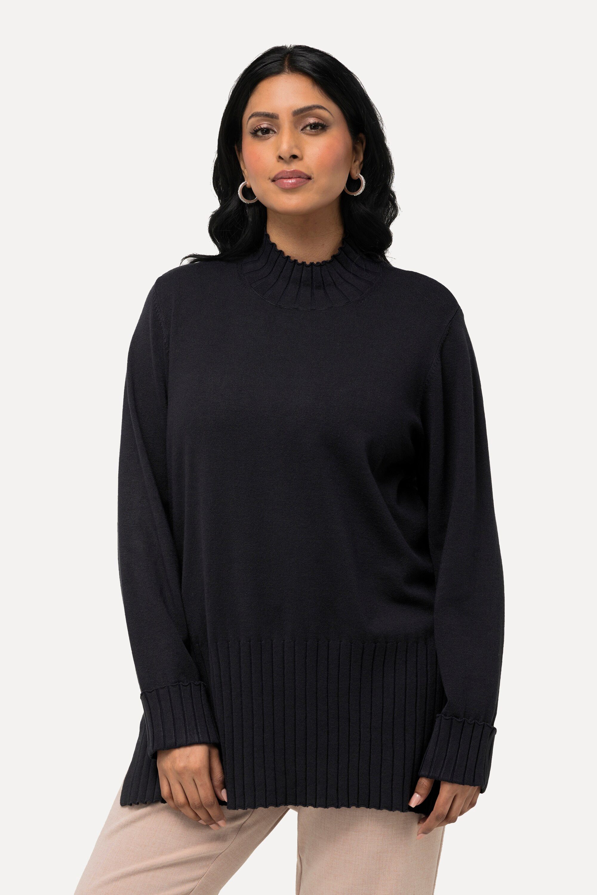 Ulla Popken Strickpullover Pullover gerippter Stehkragen günstig online kaufen
