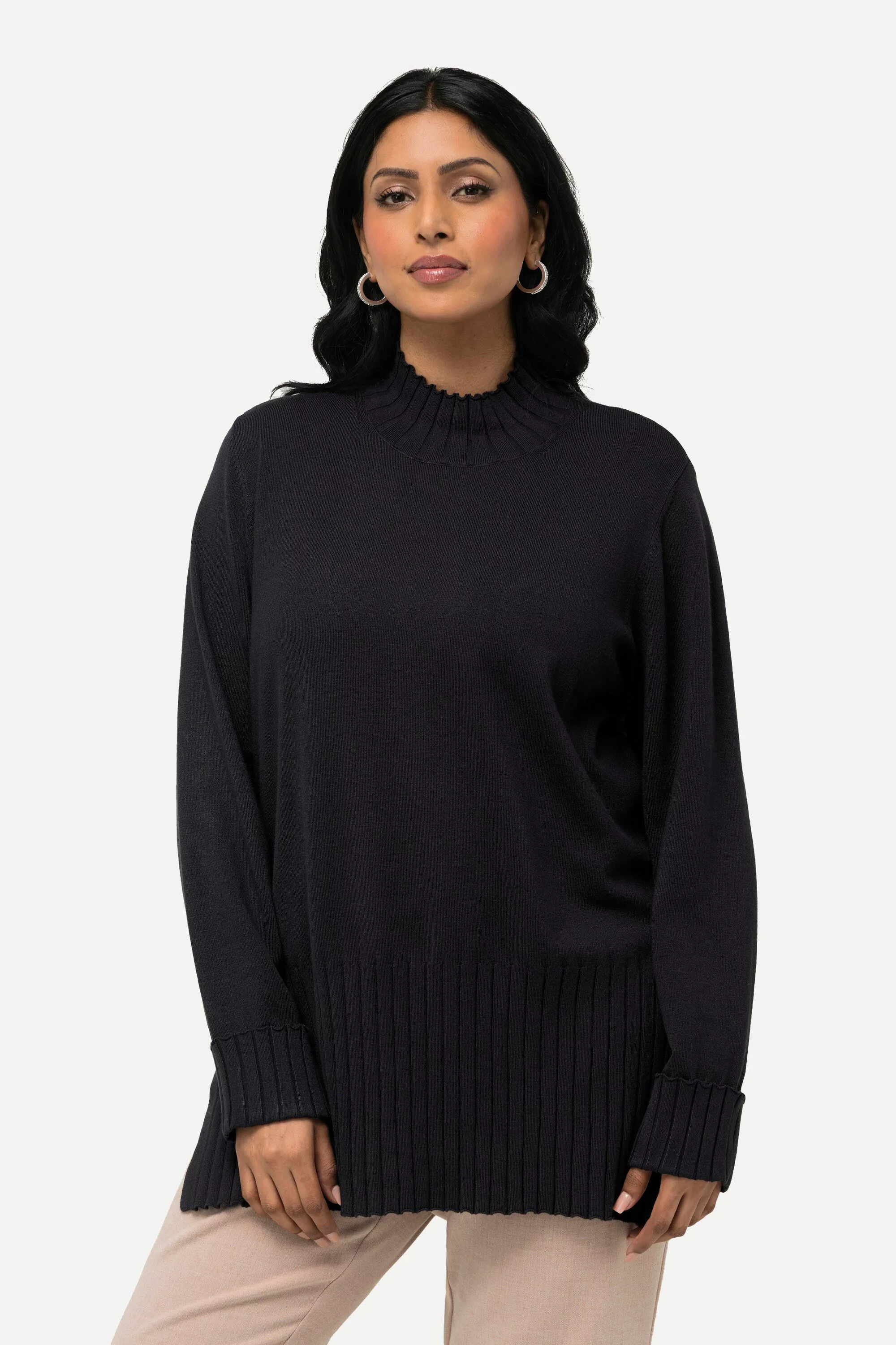 Ulla Popken Strickpullover Pullover gerippter Stehkragen günstig online kaufen