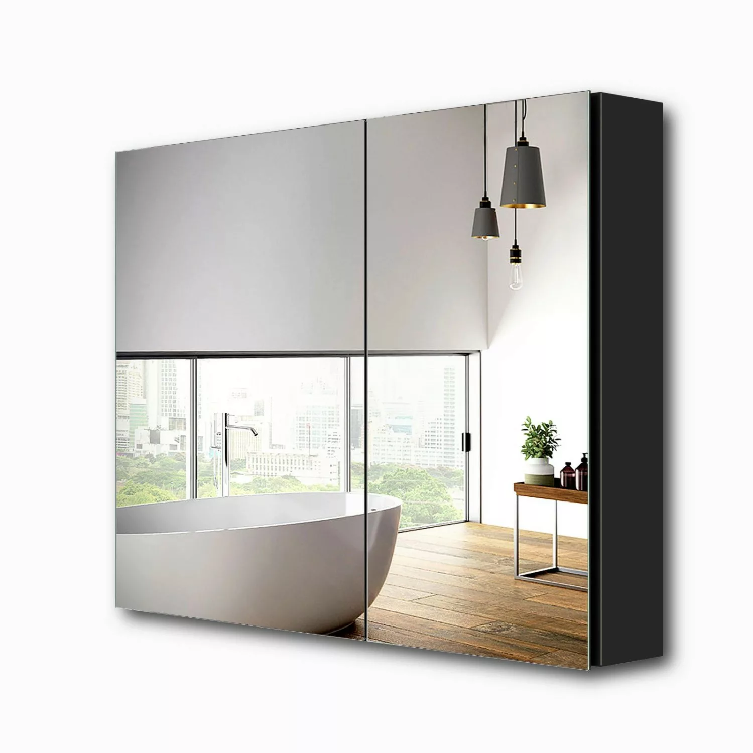 Emke Spiegelschrank 2 Türig  85x65 cm Doppelseitigen Spiegeltüren Weiß günstig online kaufen