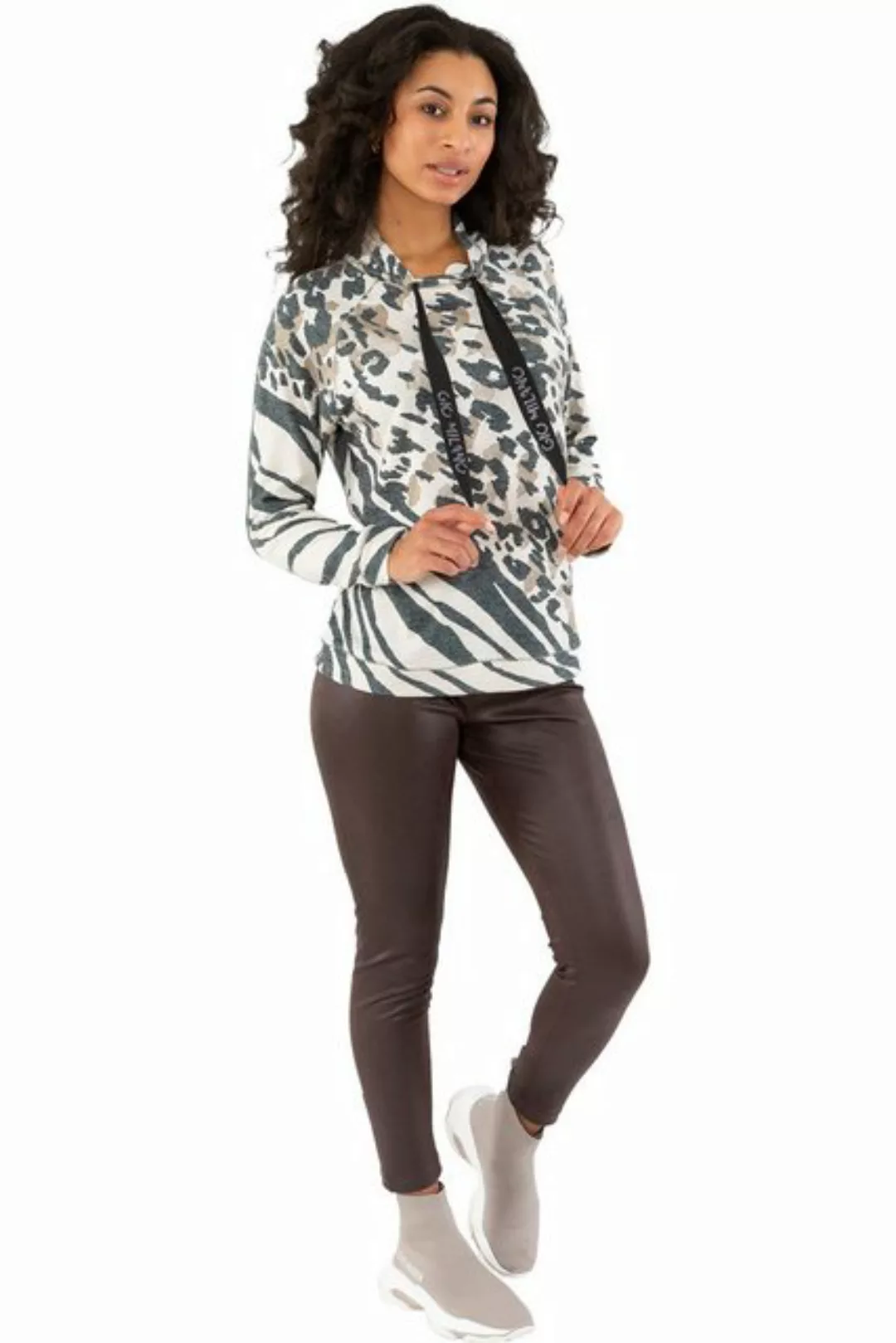 Gio Milano Rundhalspullover G29-7612, Gio Milano Pullover mit bunten Animal günstig online kaufen