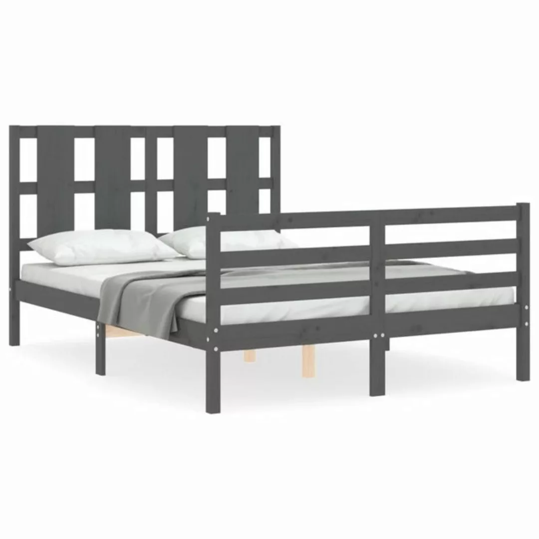 vidaXL Bett Massivholzbett mit Kopfteil Grau 140x190 cm günstig online kaufen