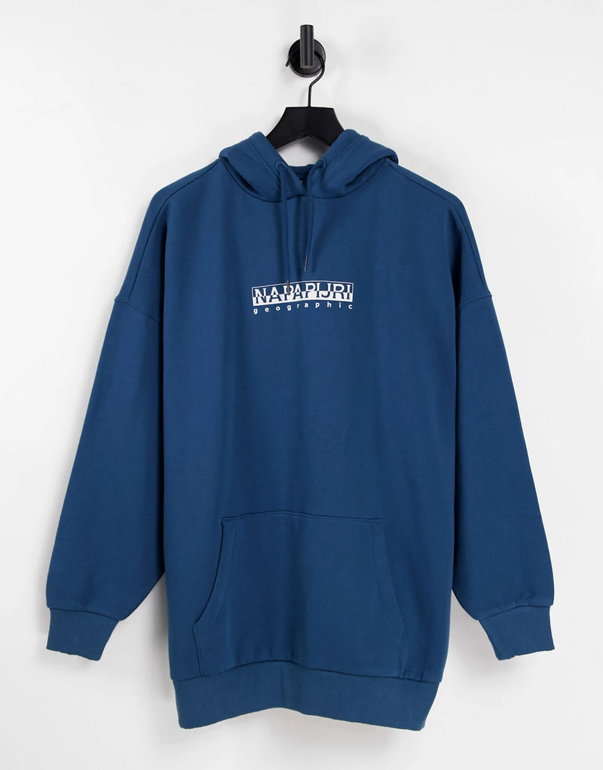 Napapijri – Kastenförmiger Kapuzenpullover in Marine-Marineblau günstig online kaufen