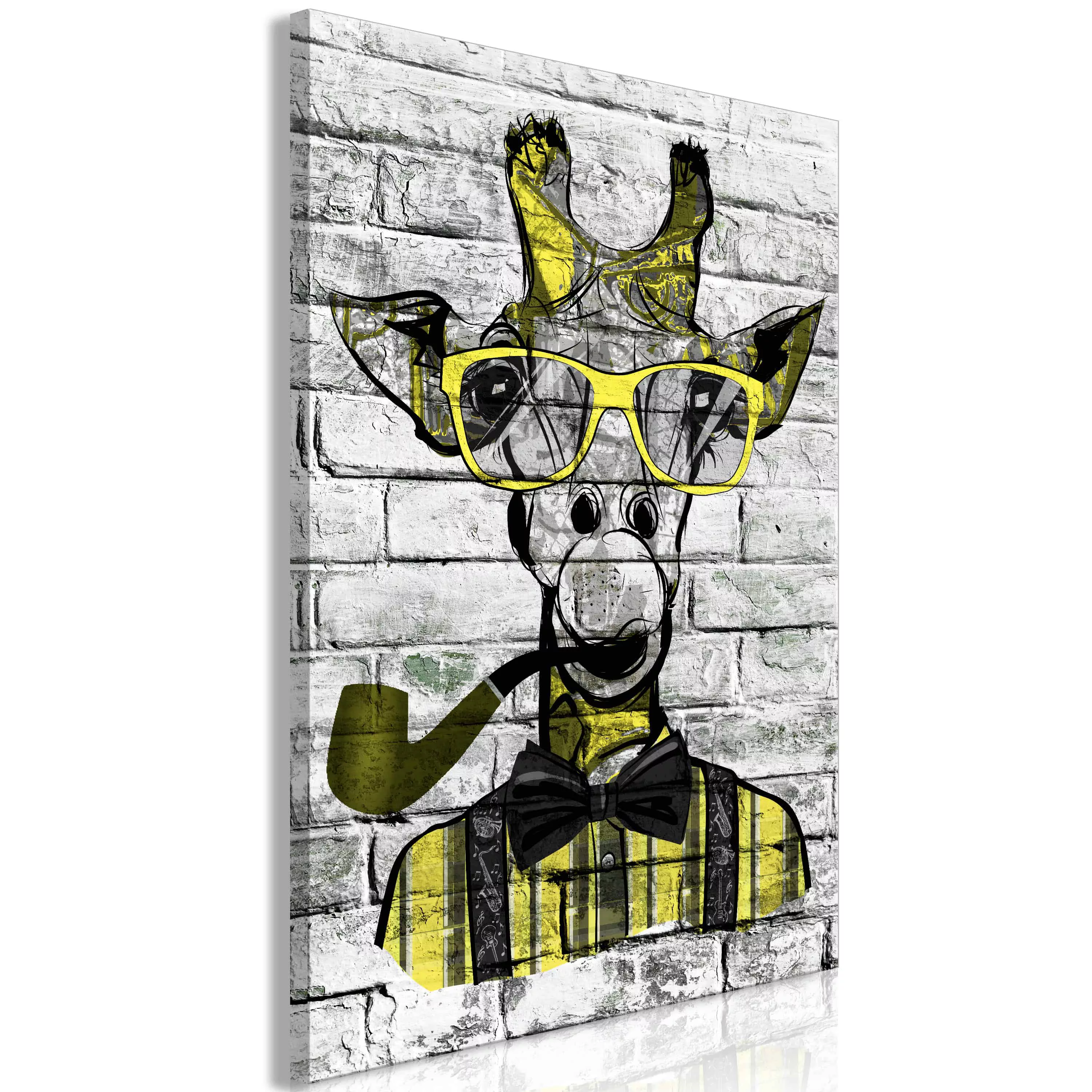 Wandbild - Giraffe with Pipe (1 Part) Vertical Yellow günstig online kaufen