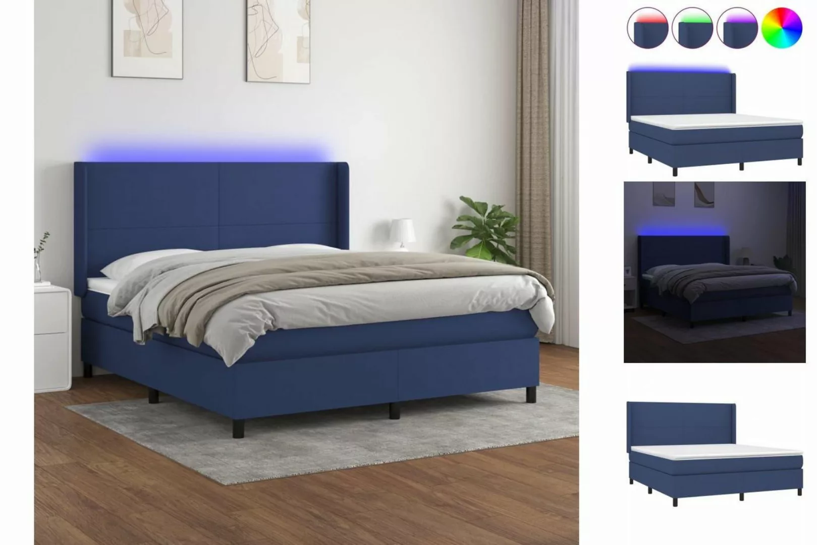 vidaXL Boxspringbett Boxspringbett mit Matratze LED Blau 180x200 cm Stoff B günstig online kaufen