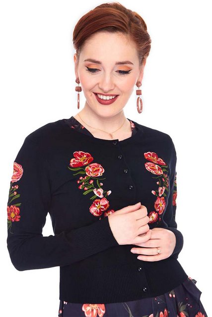 Voodoo Vixen Strickjacke Luxe Floral Cardigan Retro Vintage Cardigan Blumen günstig online kaufen