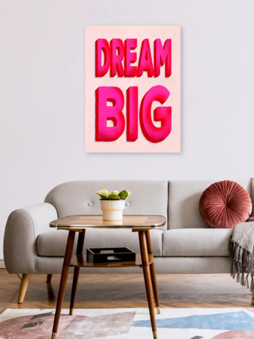 Poster / Leinwandbild - Dream Big - Pink Typography günstig online kaufen